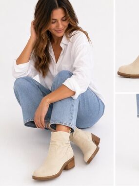 Women's Cream Ankle Booties with Side Zip - Sleek Everyday Boot